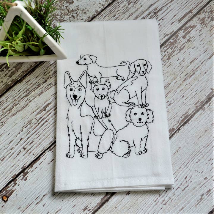 SewMuchMoreStore - Wholesale Tea Towel - Lots of Dogs Tea Towel - Embroidered Floursack Towel7