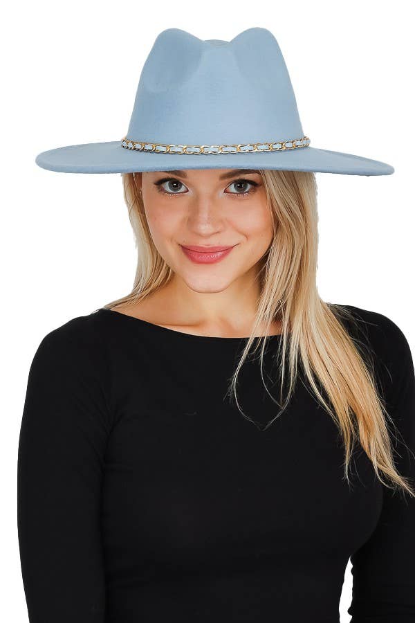 Cap Zone - Vente Chapeau en feutre – unisexe - Chapeau de rancher à large bord à chaîne dorée en faux daim1