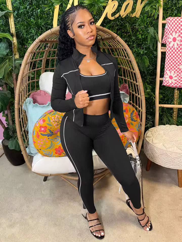 MB Fashion Wholesale - Wholesale Activewear Set - Women's - MB FASHION 3-Piece Activewear Set – Sports Bra, Leggings & Zip Jacket MB5038