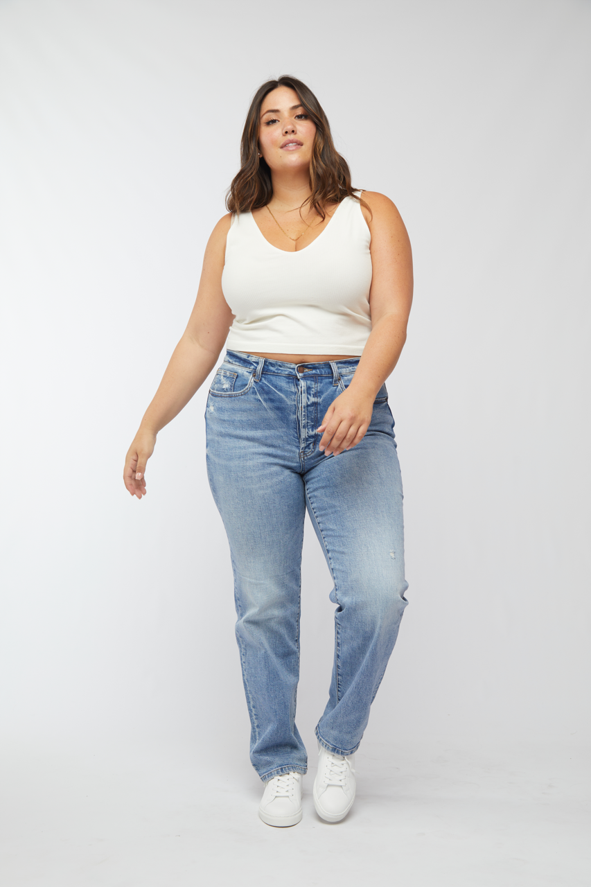 Oliver Logan - Wholesale Jeans - Women's - Mulberry High Rise Straight Leg Jean, Classic Blue 7