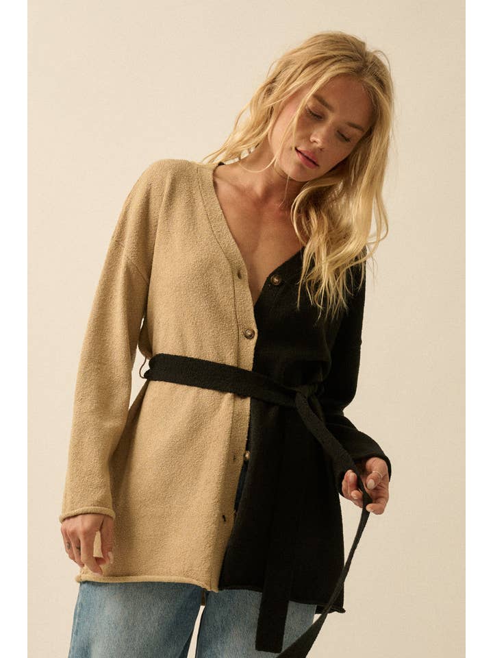 Promesa USA - Wholesale Cardigan - Women's - Textured Knit Colorblock Belted Cardigan8