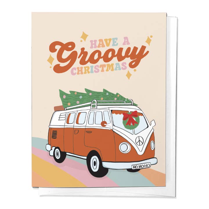 Have A Groovy Christmas, Hippie Van Holiday Greeting Card for wholesale by Parcel Island