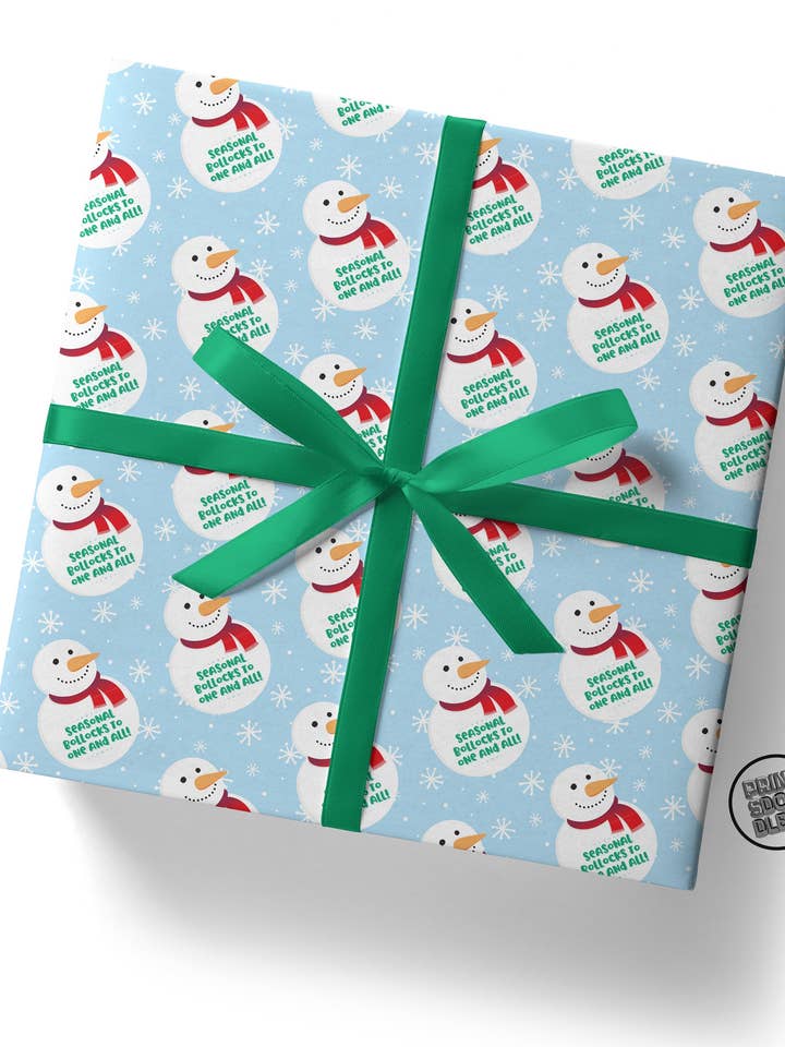 Seasonal Bollocks Snowman Christmas Gift Wrap - Flat Sheet for wholesale by Sweary Card Lady