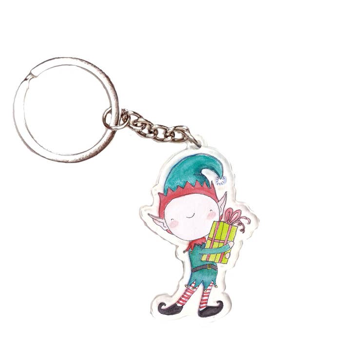 Happy Xmas Elf Acrylic Keyring for wholesale by JOYIN