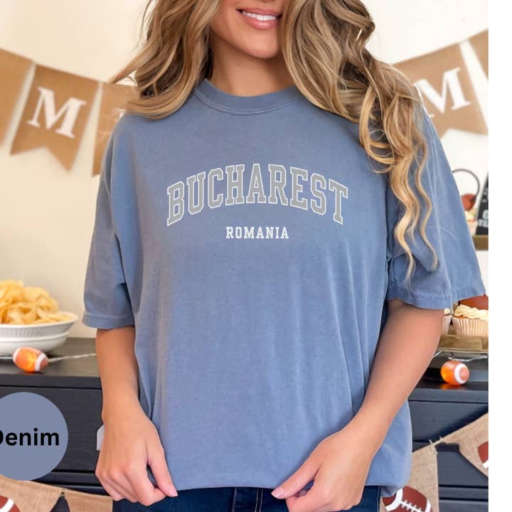Graphic Galore - Wholesale Screen Printed T-Shirt - Women's - Bucharest Romania Shirt, Traditional Romanian Tee, Handmade Urban Fashion Gift, Romanian Pride T-Shirt, Romania Travel4