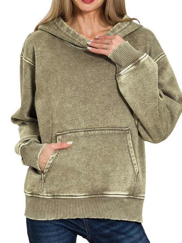 Fleece Acid Wash Kangaroo Pocket hættetrøje for engroshandel hos Vanilla Monkey
