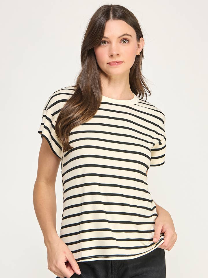 RT-3997-6 RAGLANÄRMEL STREIFEN TEE-CREME SCHWARZ für den Großhandel von Ellison