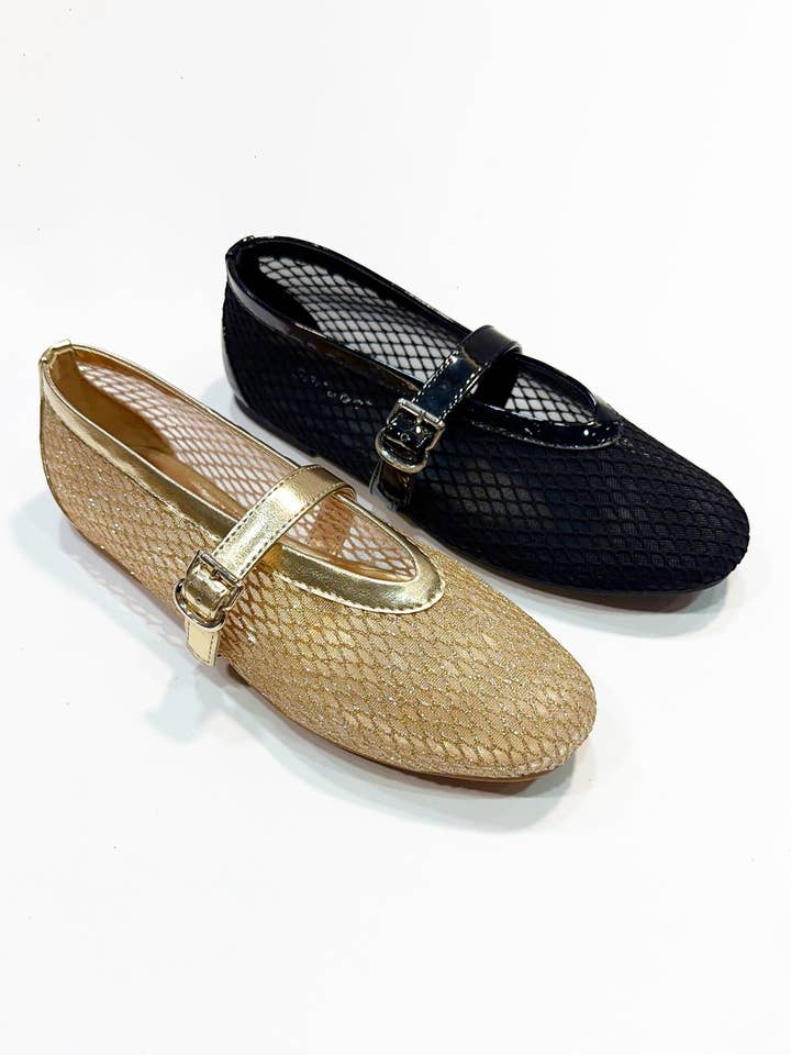 ACCEPT-29 FISHNET MESH UPPER ROUND TOE BALLET FLAT for wholesale by CCOCCI