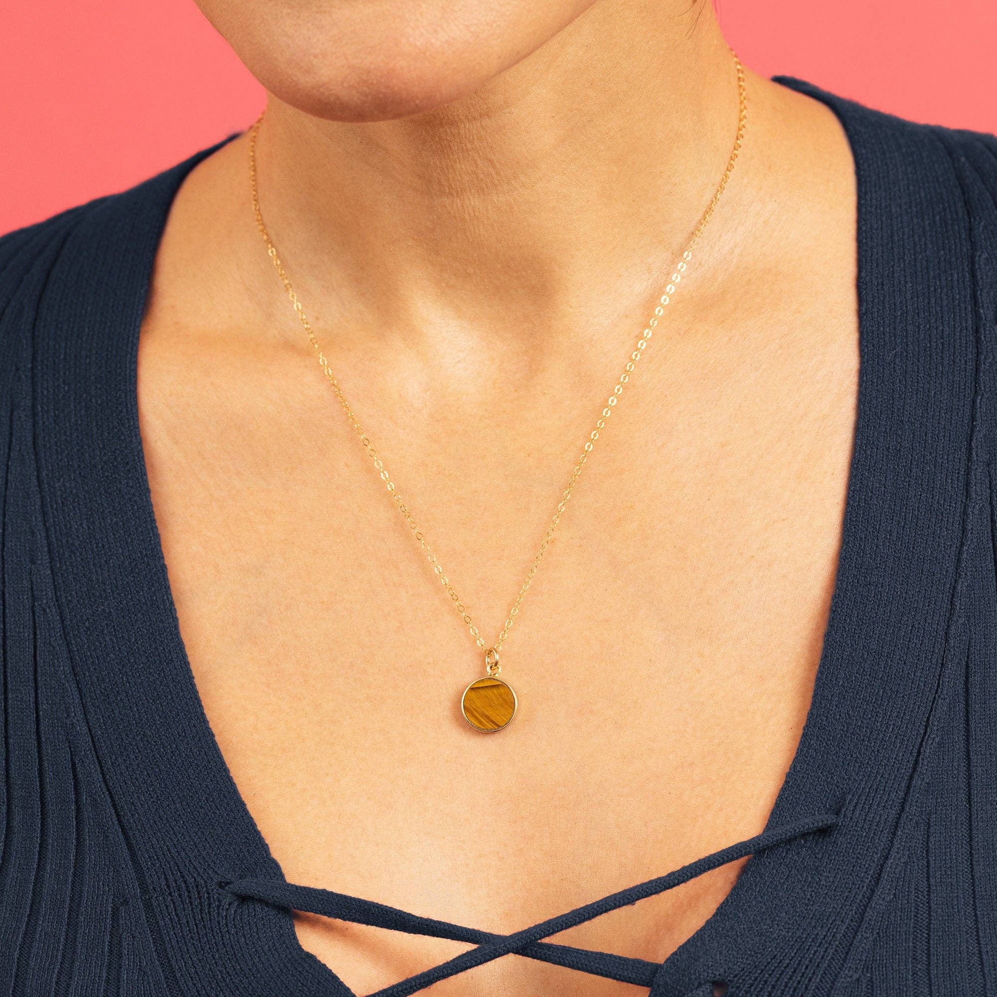 Soul & Little Rose – Colar pingente/pendente por atacado – Colar Círculo de Disco Redondo Pequeno Olho de Tigre1