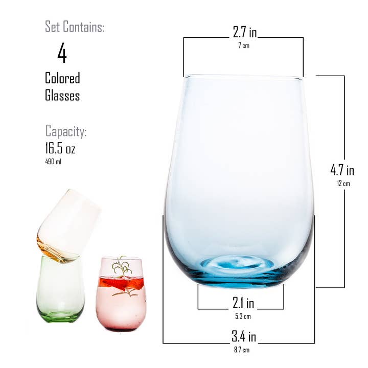 Everest Global - Wholesale Wine Glass - Colorful Stemless Wine Glasses set of 44