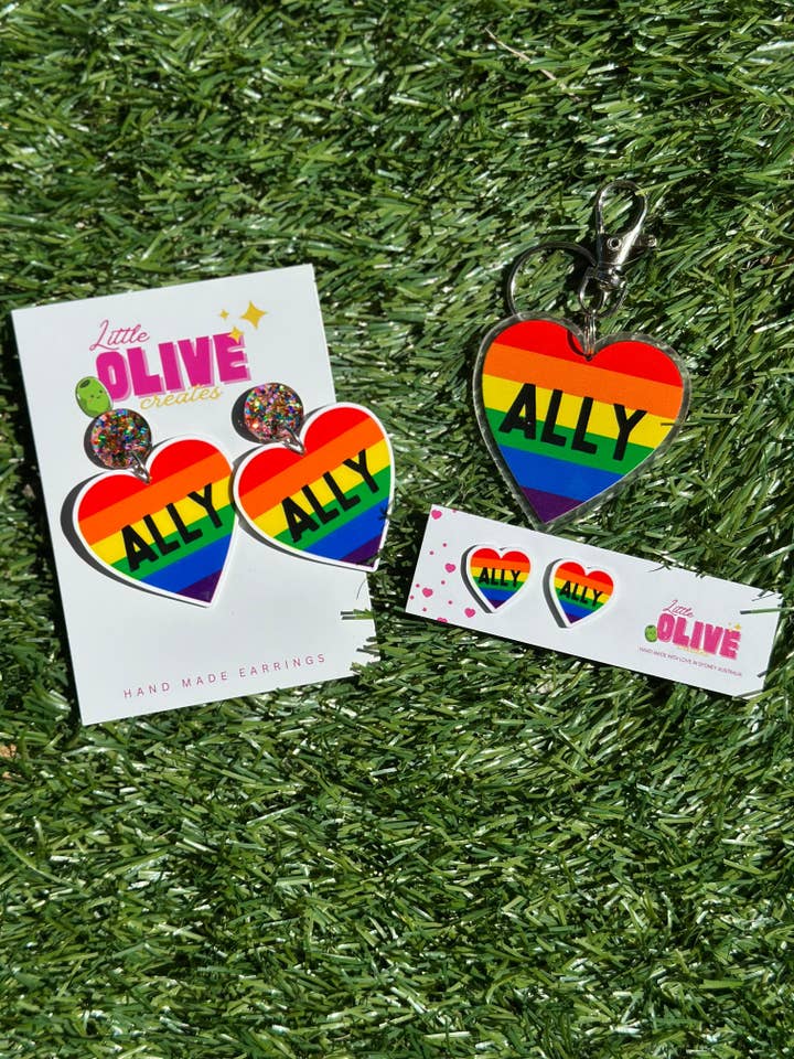 LGBTQ Ally Earrings | Pride Studs, Dangles & Keychain for wholesale by Little Olive Creates