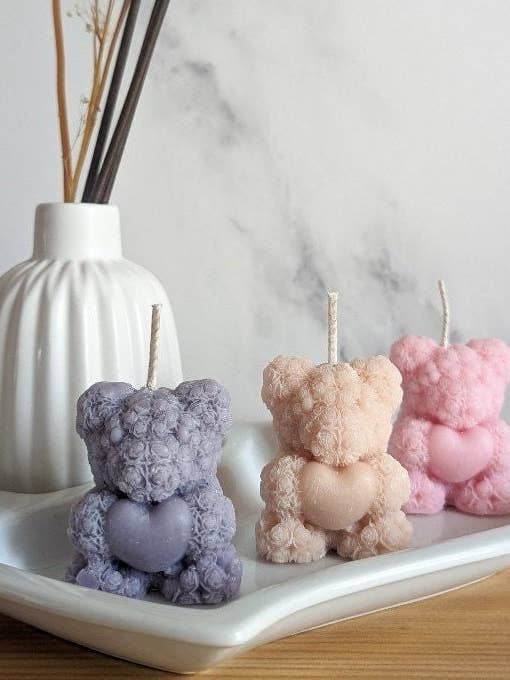 Rose Bear Candle, Grab & Go Sweet Gift (Pink, Purple, Cream) for wholesale by Oh Sweet Candles
