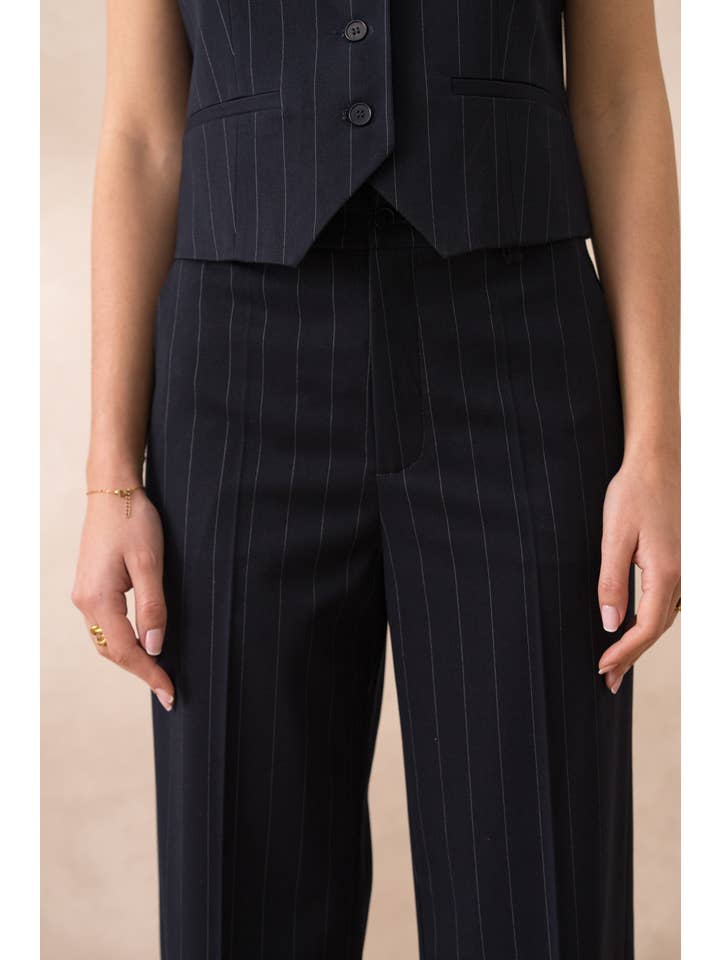 Attentif Paris - Wholesale Nette broek/pantalon - Dames - Harmonia gestreepte broek met hoge taille en wijde pijpen7