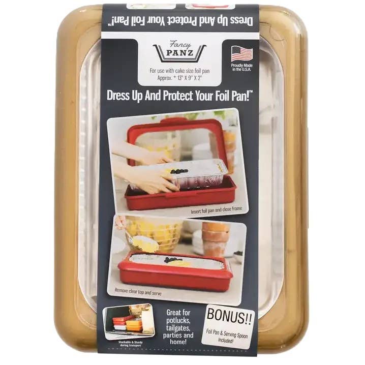 Cake Set - 9x13 Pan Frame w/ Lid & Serving Spoon -Gold Swirl for wholesale by Fancy Panz