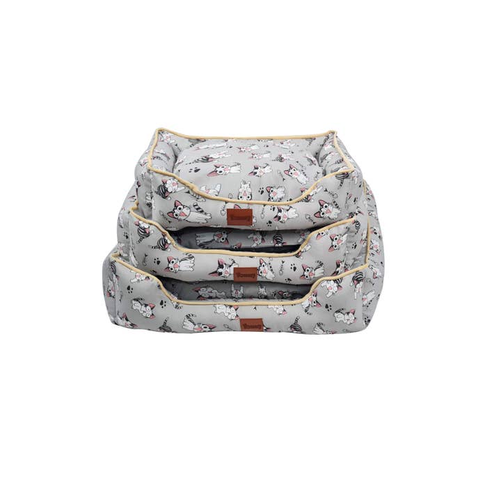Amomi - Vente Panier – chien - 3 Lit pour chiens en lin avec imprimé de chats (2 couleurs)