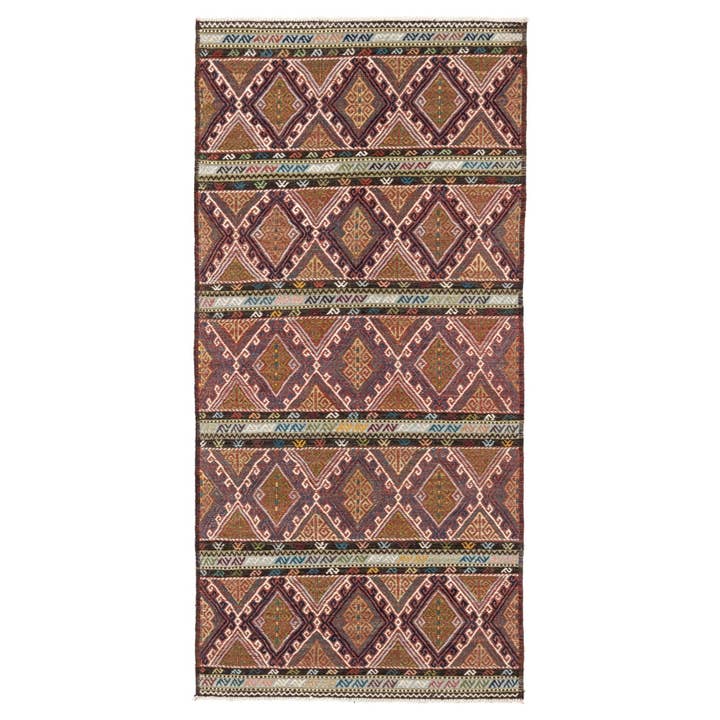 - (3'5'' x 6'11'') Nueva alfombra kilim turca geométrica de diseño colorido para venta al por mayor de Rugtolia
