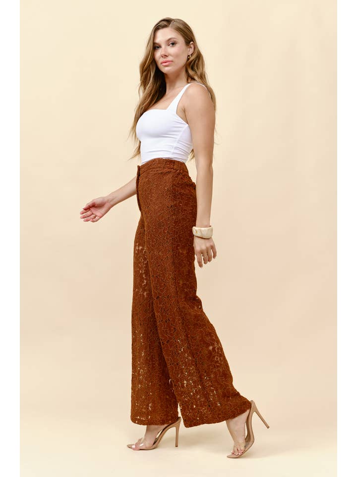 Brown High waist wide leg lace trousers for wholesale on Faire8