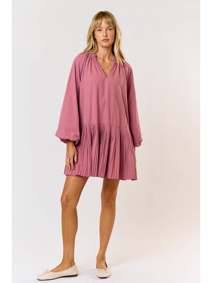 MAUVE ILD4773 PUFF LONG SLEEVE DRESS WITH BOTTOM PLEAT for wholesale on Faire