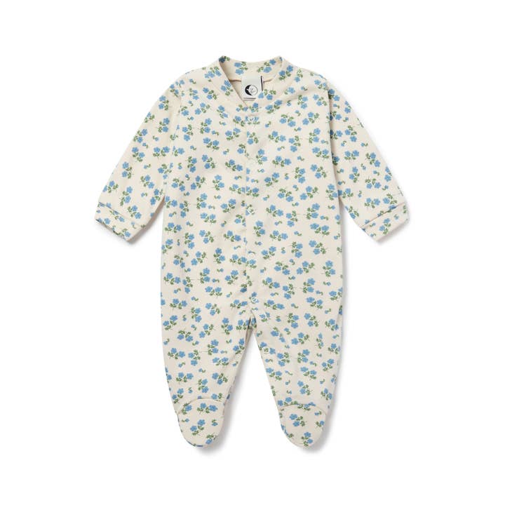 GRENOUILLÈRE BÉBÉ | FLEURI BLEU THÉ pour la vente par Sleepy Doe