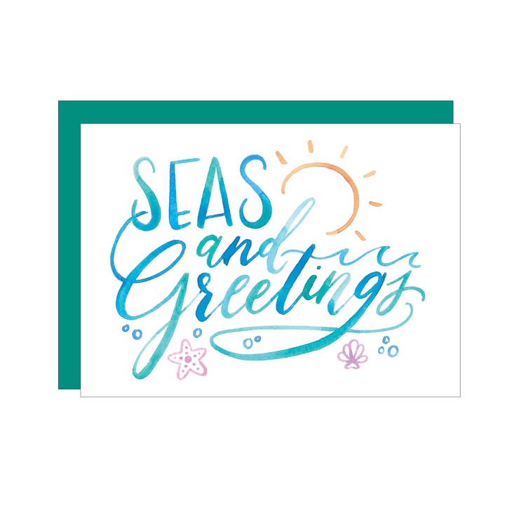 Seas and Greetings greeting card for wholesale by Katie Elizabeth Lettering