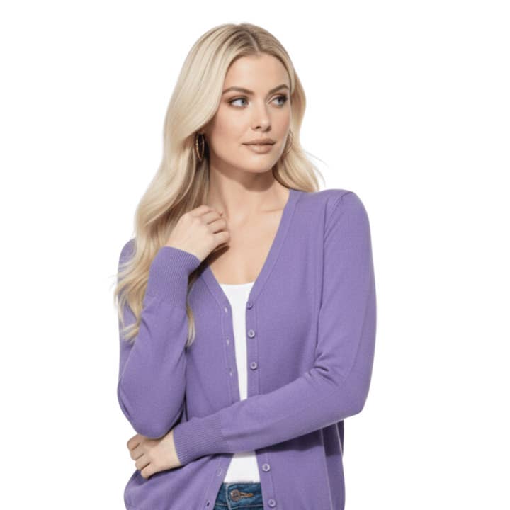 Women's V-Neck Button Down Knit Cardigan Sweater MK5178 for wholesale by Mak