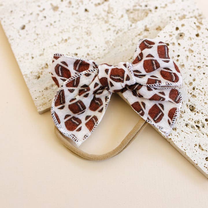 Golden Dot Lane - Wholesale Hair Bow - Kids - Football Serged Gauze Hair Bow1