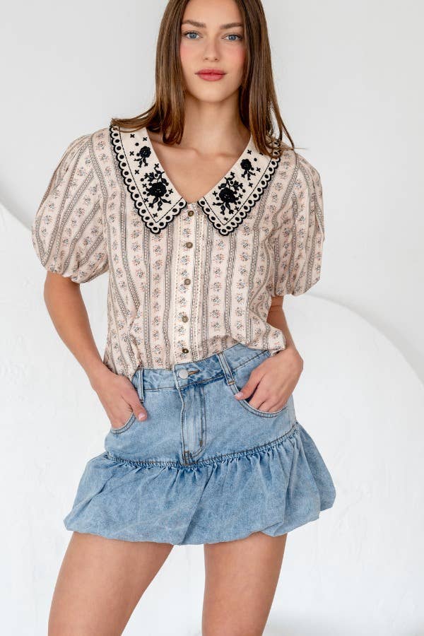 TRENDILITY - Vente Jupe – femme - TR2114-01_Jupes Mini à Ourlet Bulle en Denim Lavé avec Poche10