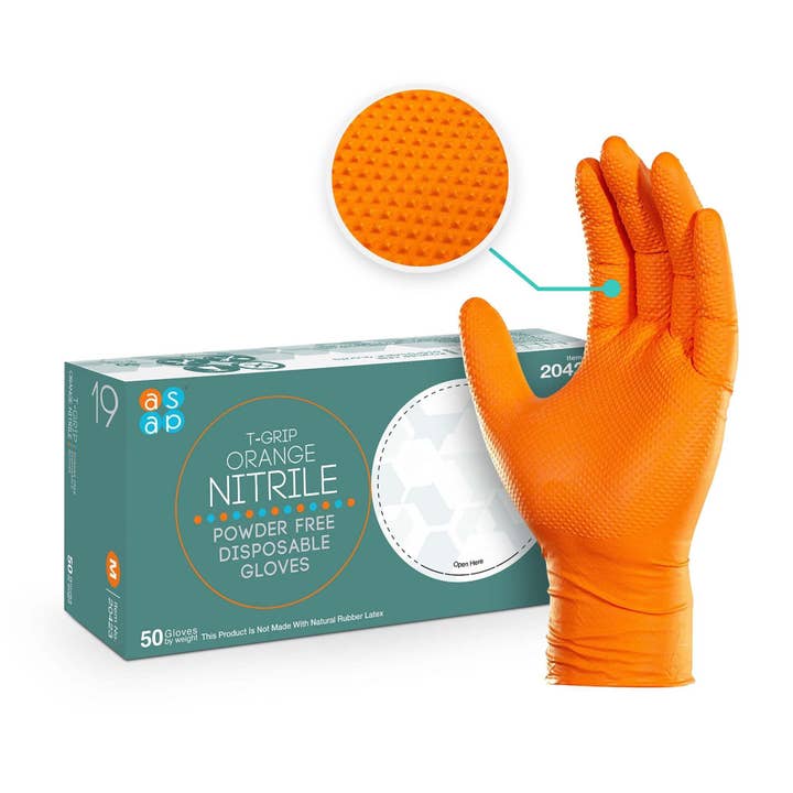 Gloves.com - Vendita all'ingrosso Guanti per pulire - Guanti in nitrile arancione ASAP T-Grip, senza polvere (7 mil), 500 guanti