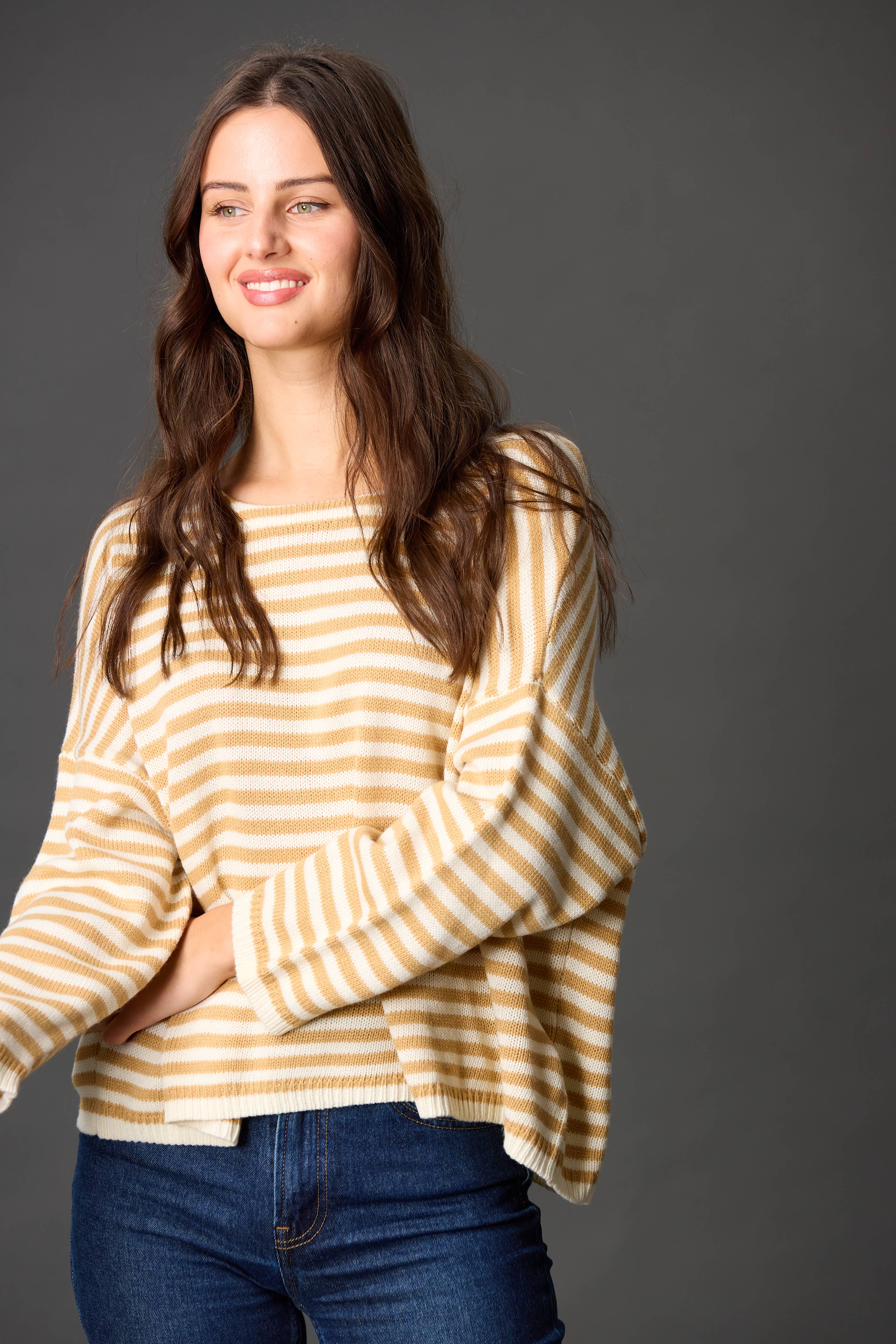 Before You Collection - Wholesale Knit Sweater - Women's - Striped T-Body Sweater3