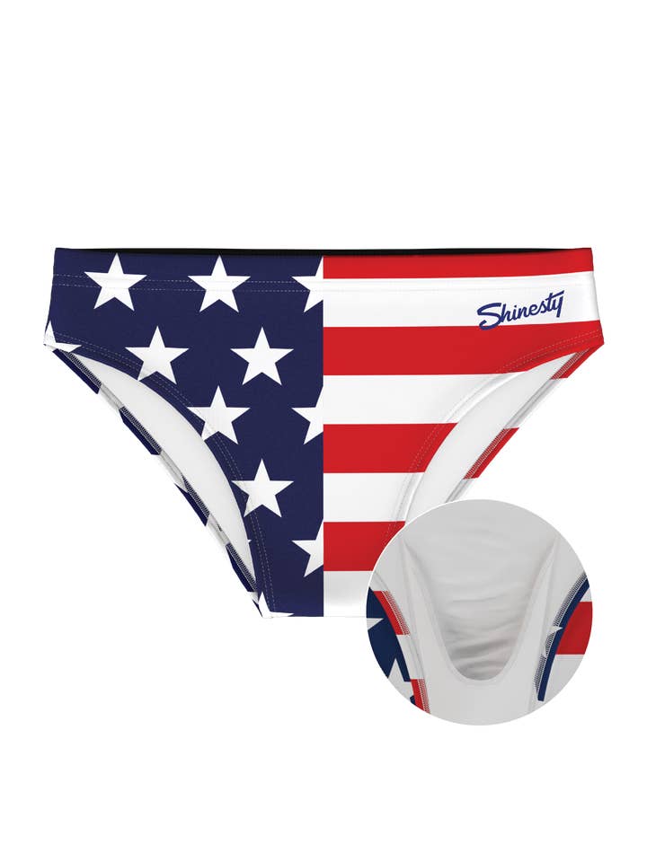 Shinesty, Inc - Wholesale Swim Bottoms - Men's - Unsurpassed Ass | USA Flag Ball Hammock® Pouch Swim Briefs