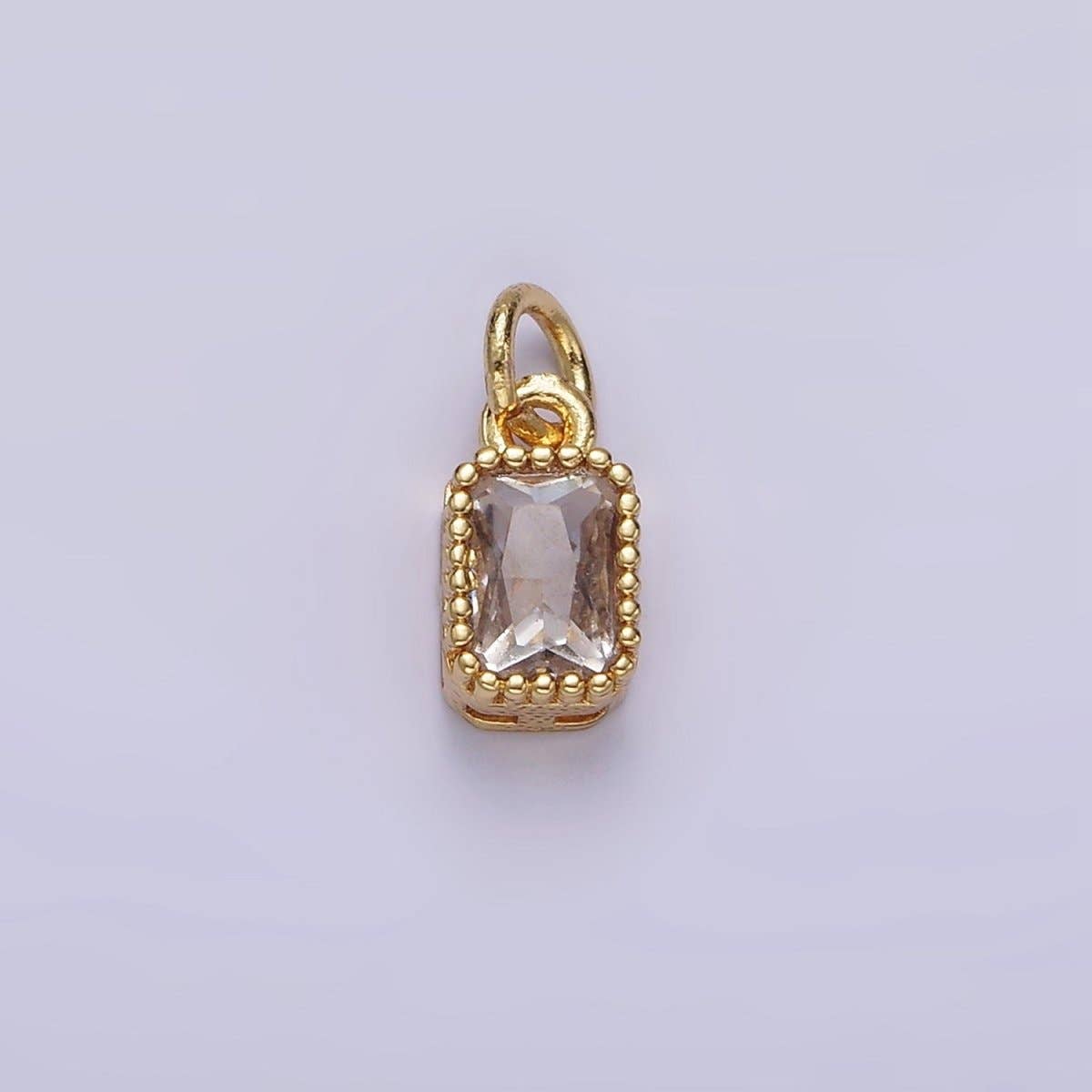 Aim Eternal - Wholesale Individual Charm/Pendant - 16K Gold Filled Multifaceted Birthstone CZ Rectangle Personalized Charm | N1074 - N10822