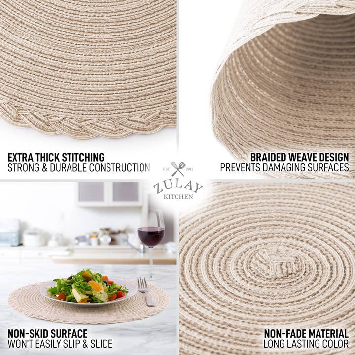 Zulay Kitchen - Wholesale Placemat - 15-Inch Braided Round Placemats – Set of 628