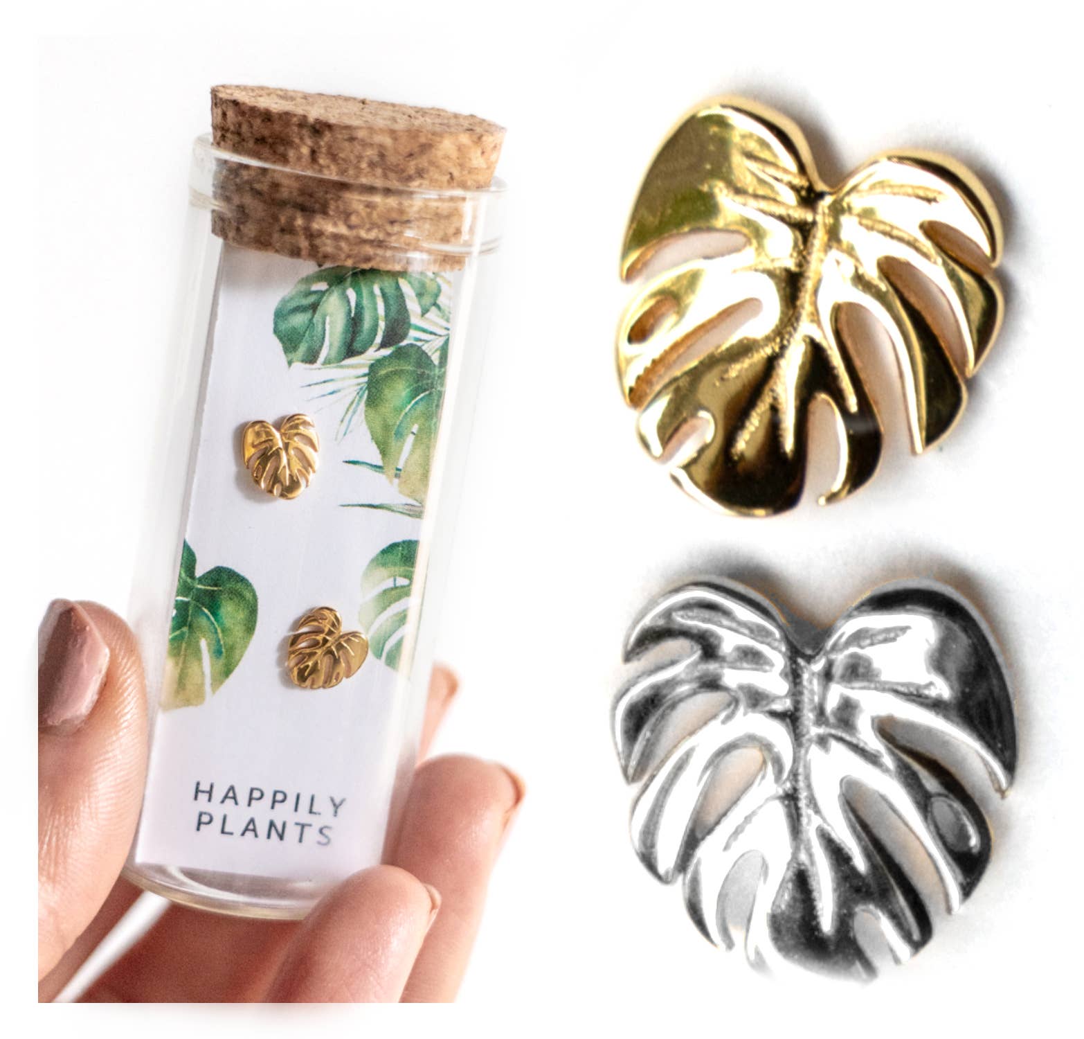 Happily Plants - Wholesale Stud/Post Earrings - Monstera Earring Studs - 18k Gold, Plant Earrings