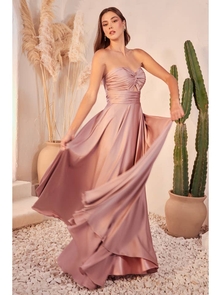 Ladivine by Cinderella Divine - Wholesale Gown - Women's - STRAPLESS A-LINE SATIN KEYHOLE DRESS