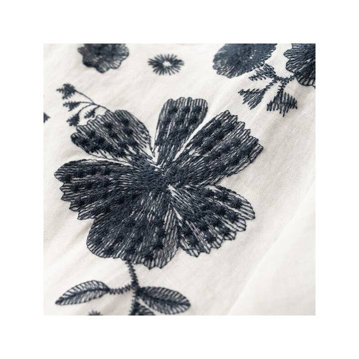 UZ Wholesale Store – wholesale Blus - Dam – Broderad linnebomullströja med avslappnad passform med rund hals4