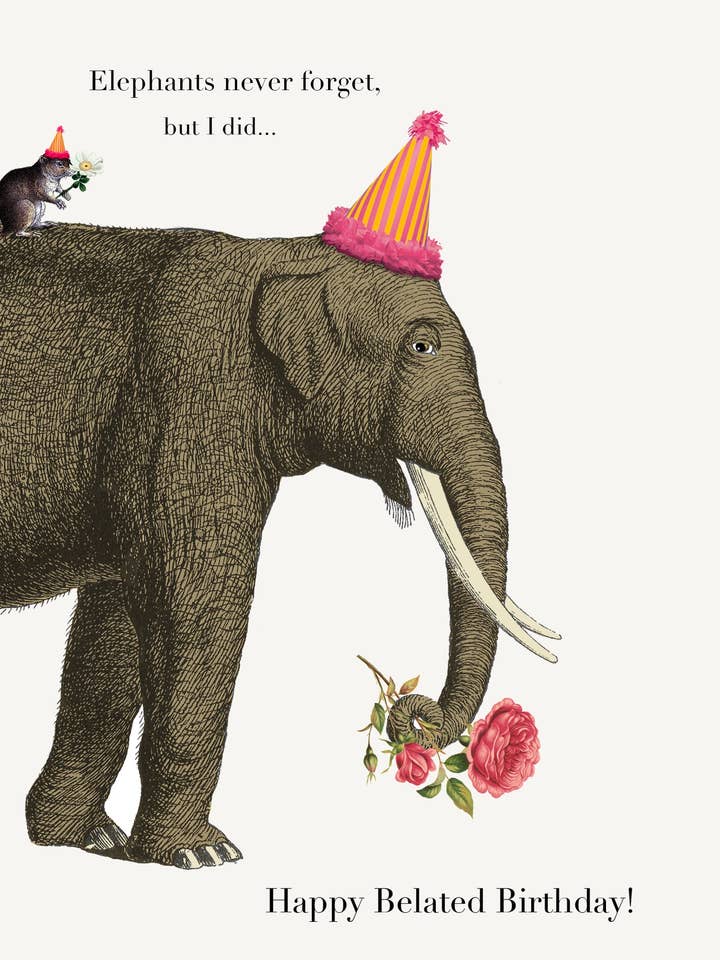 Elephants Never Forget • Carte de vœux 5 x 7 pour la vente par P. Flynn Design / Phun House