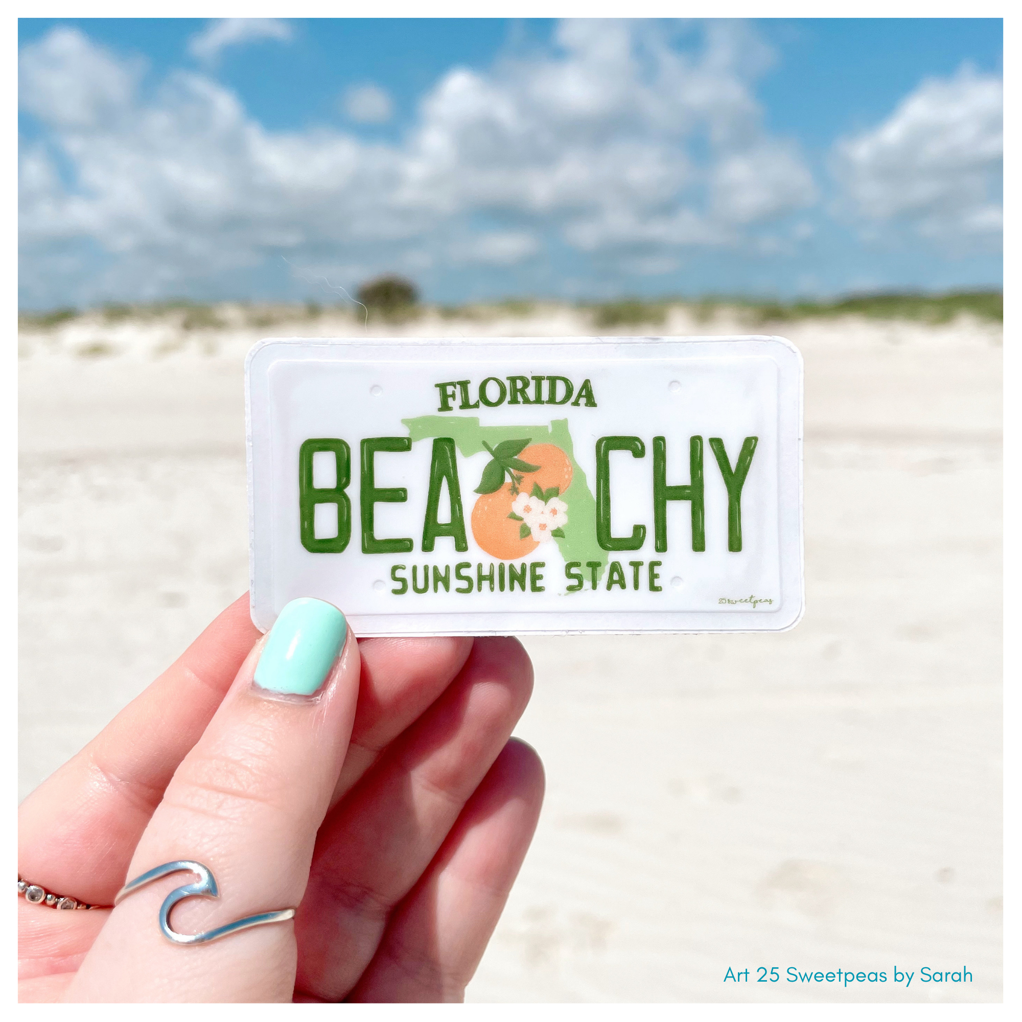 25 Sweetpeas - Wholesale Sticker - Beach Florida License Plate Sticker, Beach Sticker1