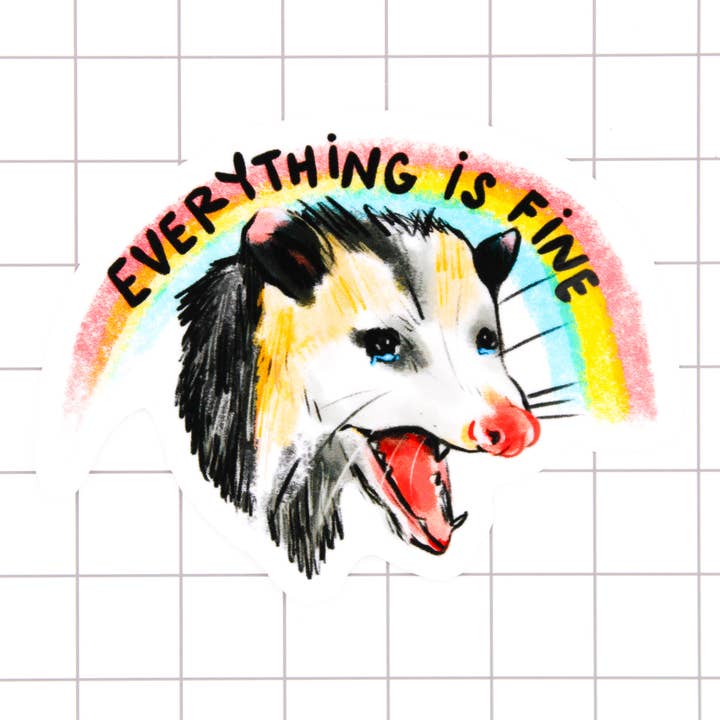 Alles is Fine Possum Vinyl Sticker voor wholesale door Amy Hartelust Art and Illustration