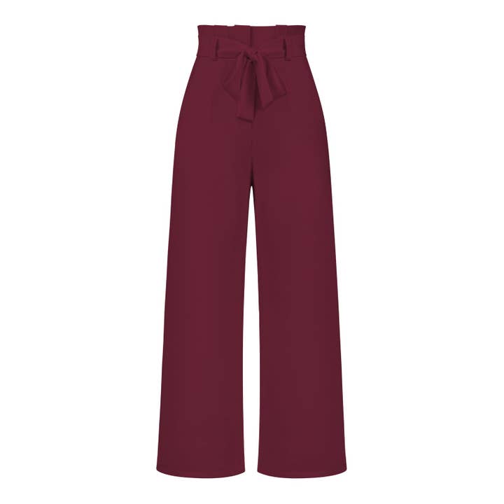 Suhkasana - Wholesale Pants - Women's - Women's Wide-Leg Trousers with Belt Casual Commuter Pants7