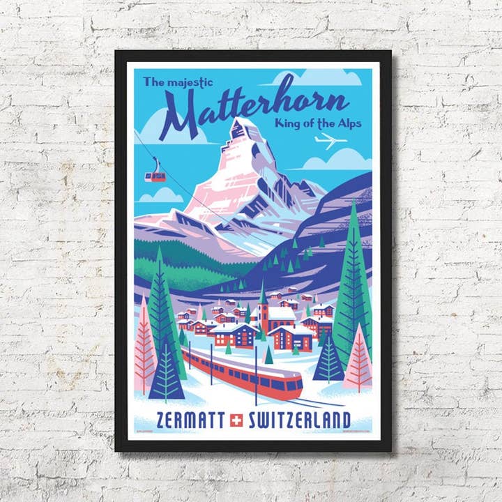Switzerland Matterhorn & Zermatt Art Print Home Decor for wholesale by Red Robot Design & Illustration