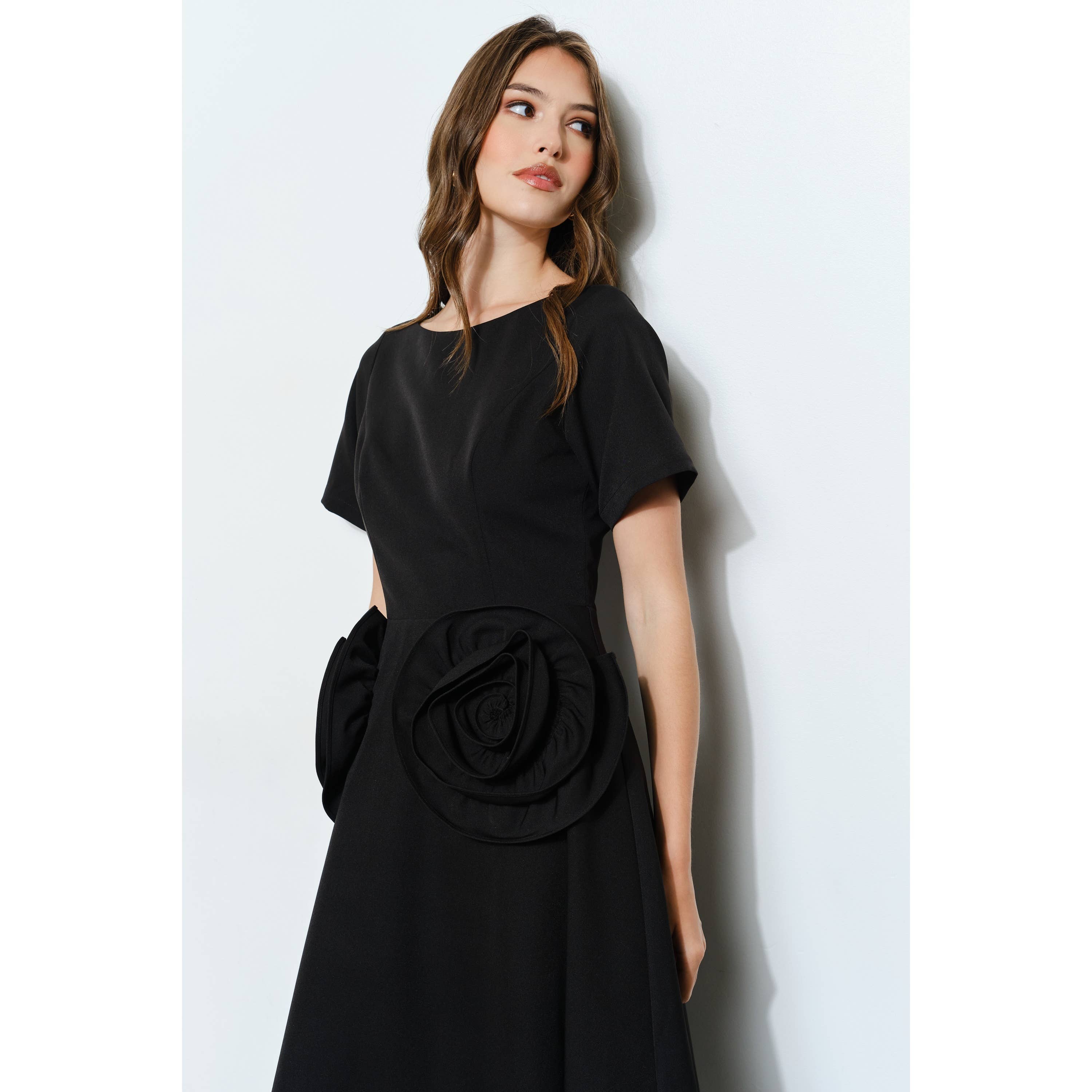 INA - Wholesale Dress - Women's - Elegant Rose Applique A-Line Midi Dress19