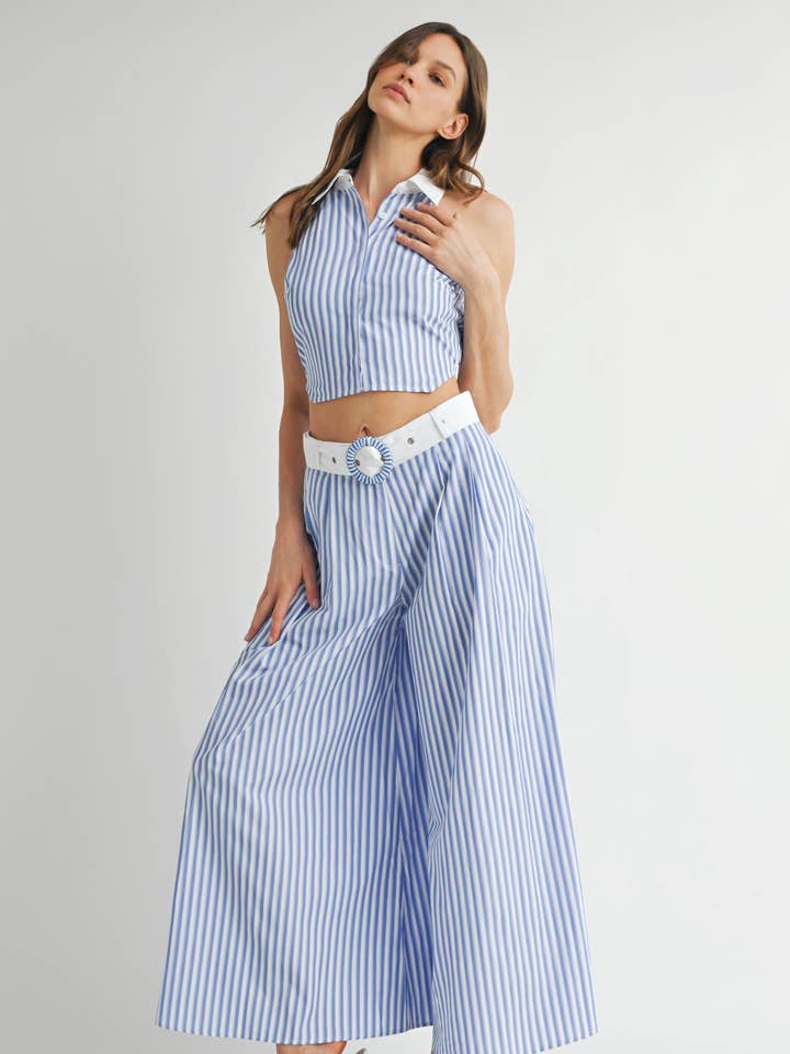 NLST0070 Halter Collar Striped Two-Piece Set for wholesale by Endless Blu