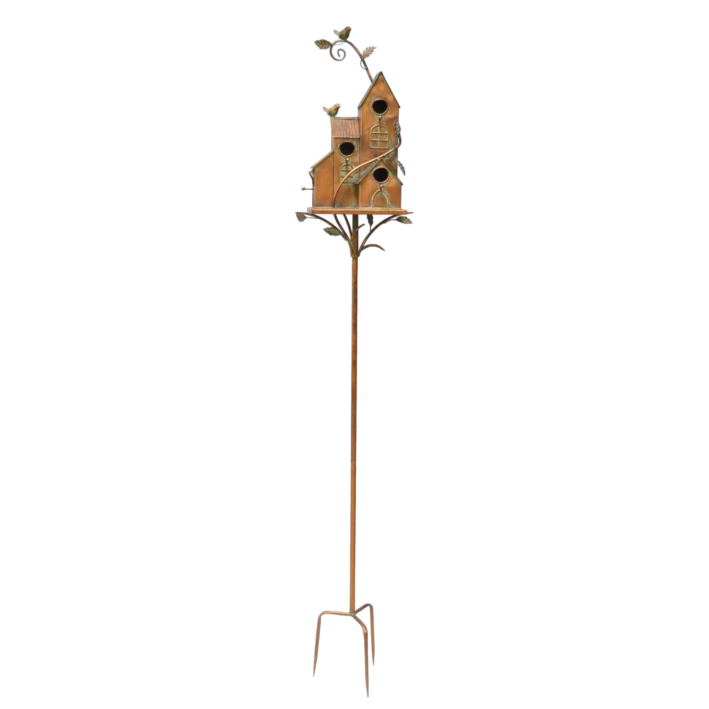 Zaer Ltd. International - Wholesale Bird House - Tall Bungalow Copper Birdhouse Stake - Fall Garden Decor6