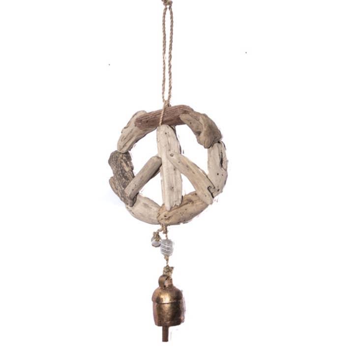 Moksha Imports - Wholesale Mobile - Driftwood Peace Sign/Beads & Bell/Min.21