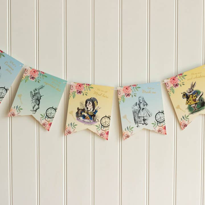 Alice in Wonderland Paper Party Bunting 3m for wholesale by Luck and Luck
