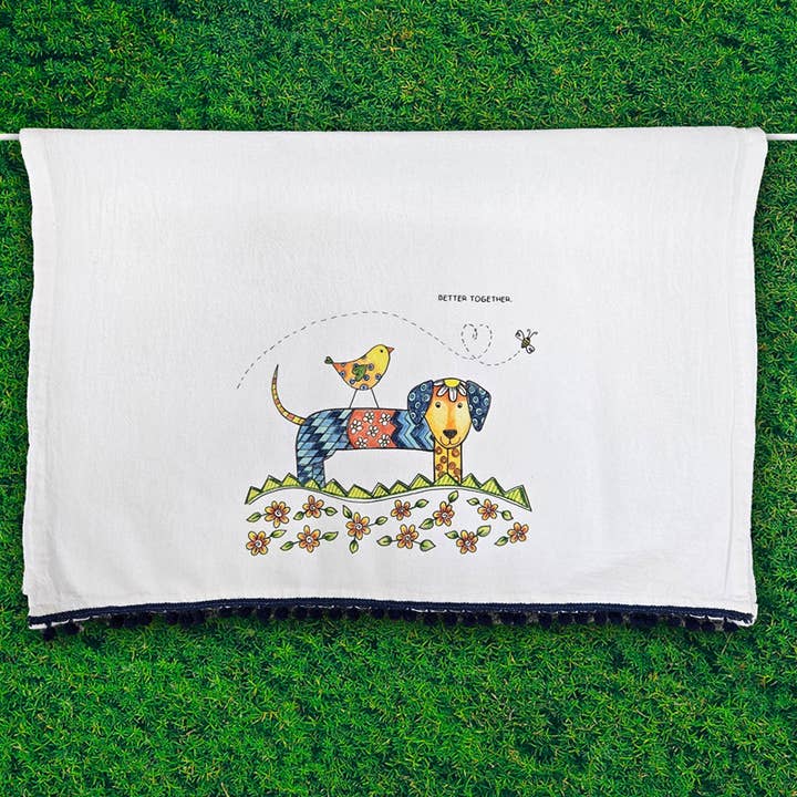 Kitchen Flour Sack Tea Towel - Dachshund Tea Towel for wholesale by Doodles and Fun!