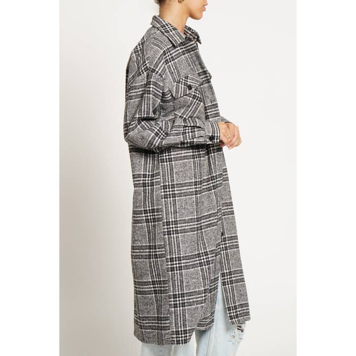 Grigio nero CAPPOTTO LUNGO IN TARTAN in vendita all'ingrosso su Faire1