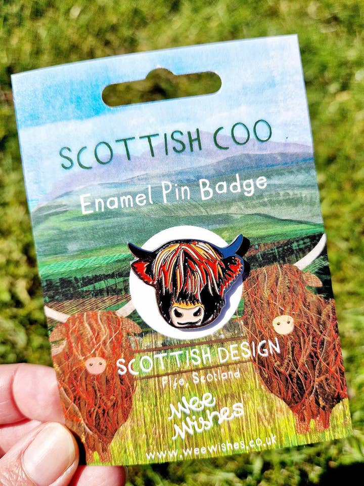 Scottish Coo Enamel Pin Badge WWPB04 for wholesale by Wee Wishes