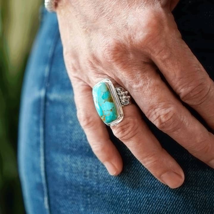 Teal Silpada Big Spring Compressed Mojave Turquoise Ring, Silver for wholesale on Faire