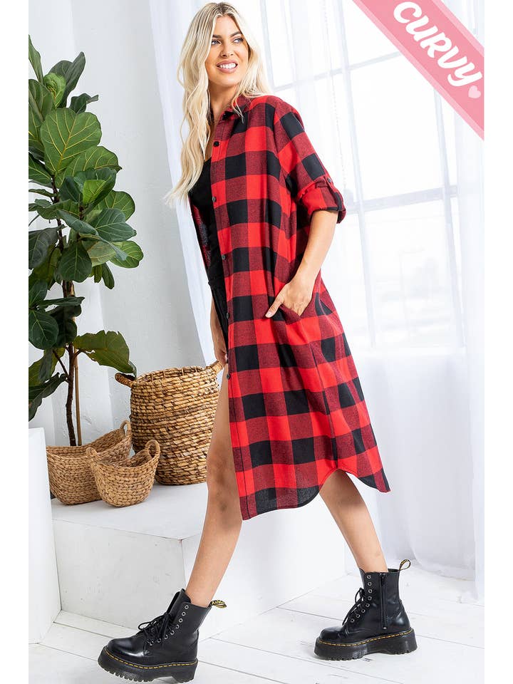 Sweet Lovely by Jen - Wholesale Button Down Shirt - Women's - SW2012PL PLAID BUTTON UP LONG SHIRT9